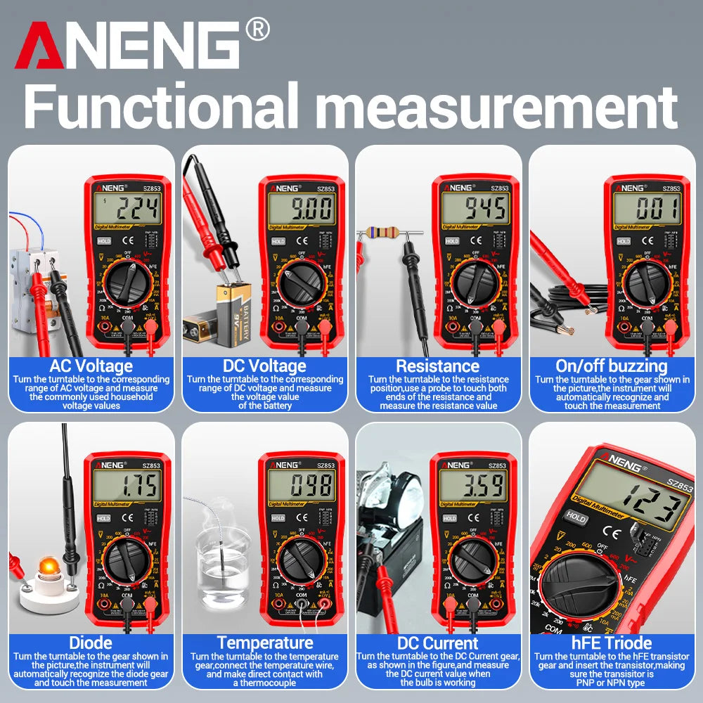 ANENG SZ853 Digital Multimeter 1999 Counts AC DC Voltage Current