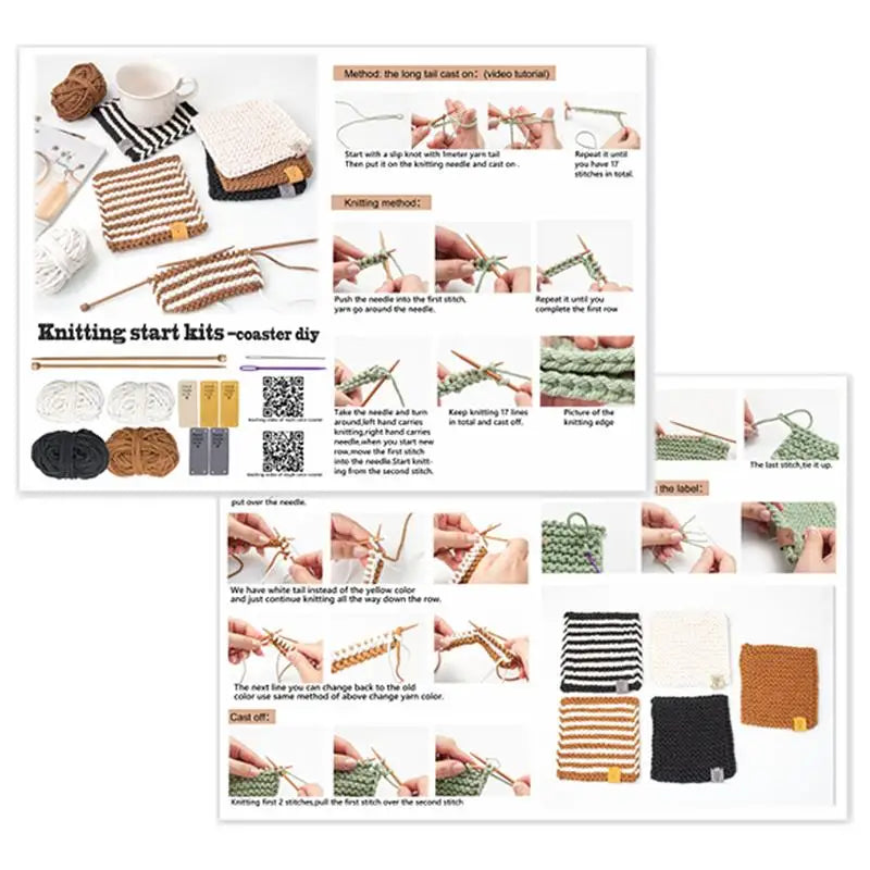 DIY Coaster Knitting Needle Cotton Rope Yarn Beginners Basic Supplies