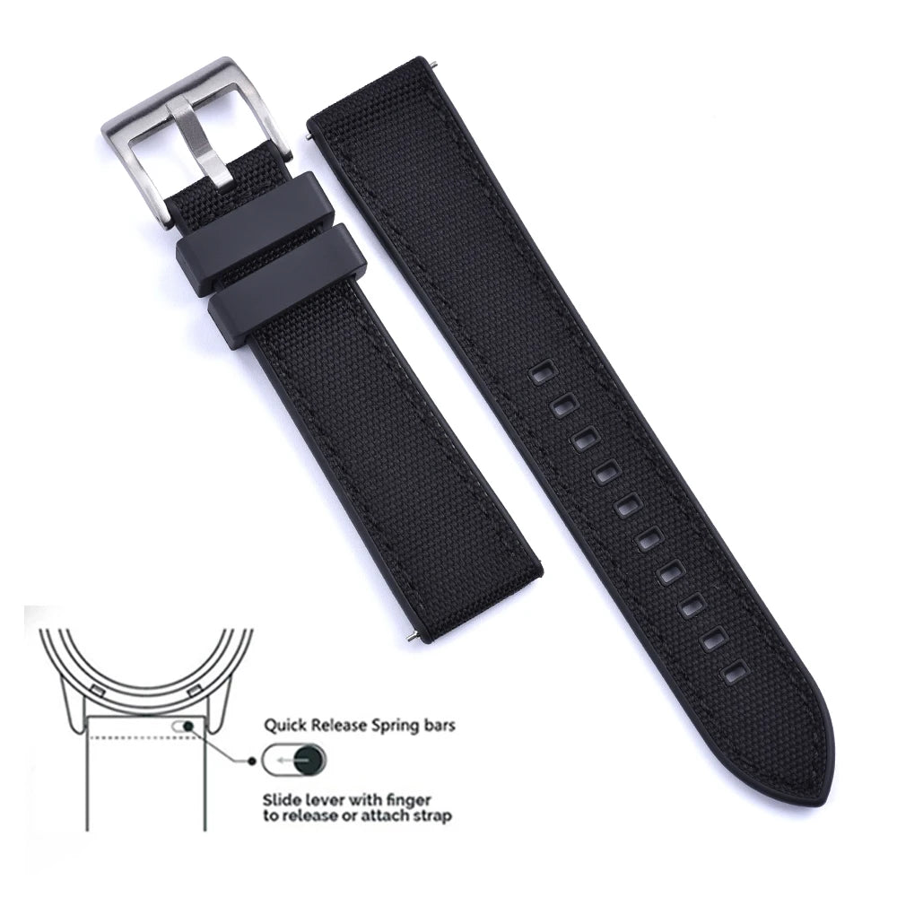 FKM Hybrid Rubber Nylon Watch Strap 20mm 22mm Quick Release