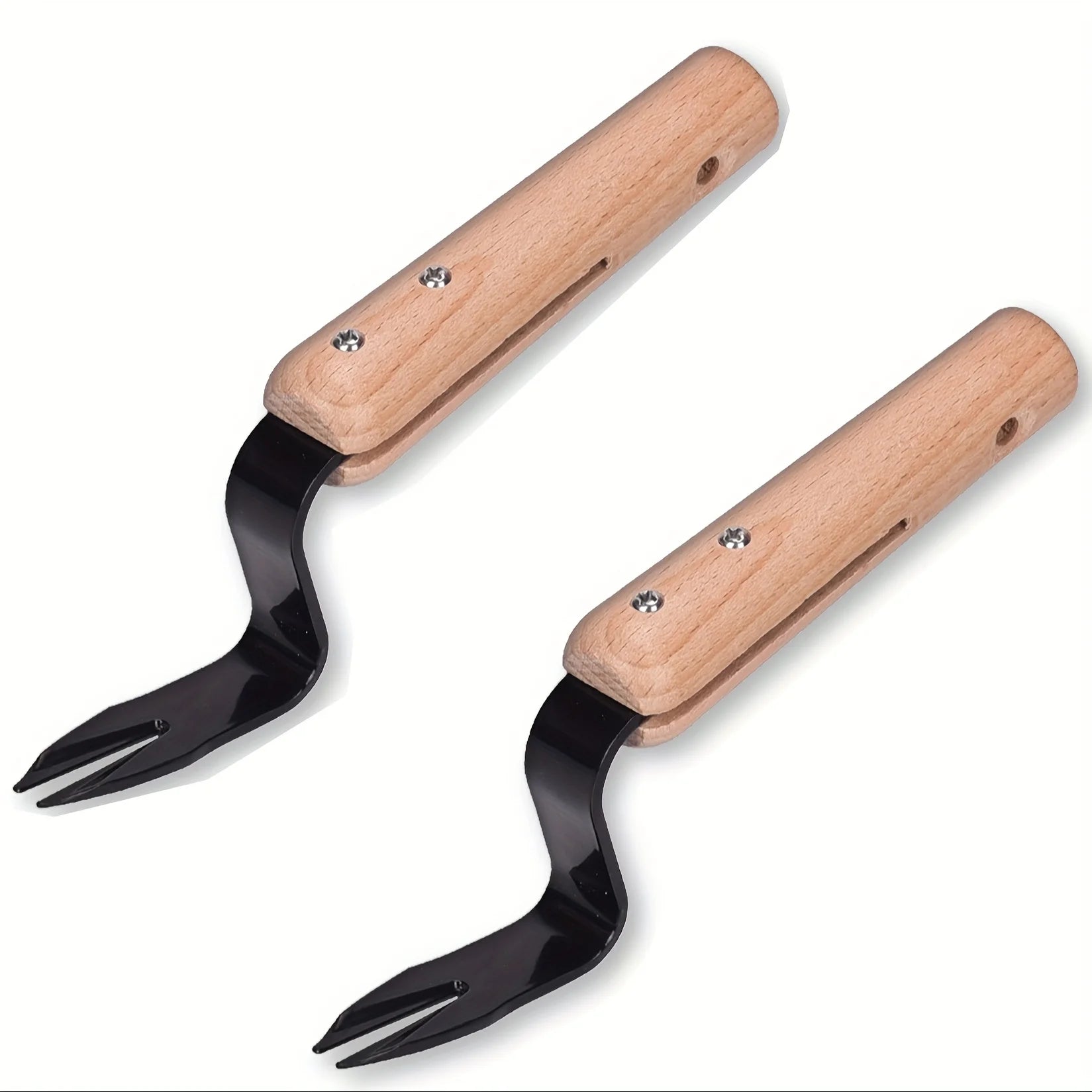 Premium Handheld Weeder Tool Durable Metal Fork Wooden Handle Easy Zpaxo 2pcs