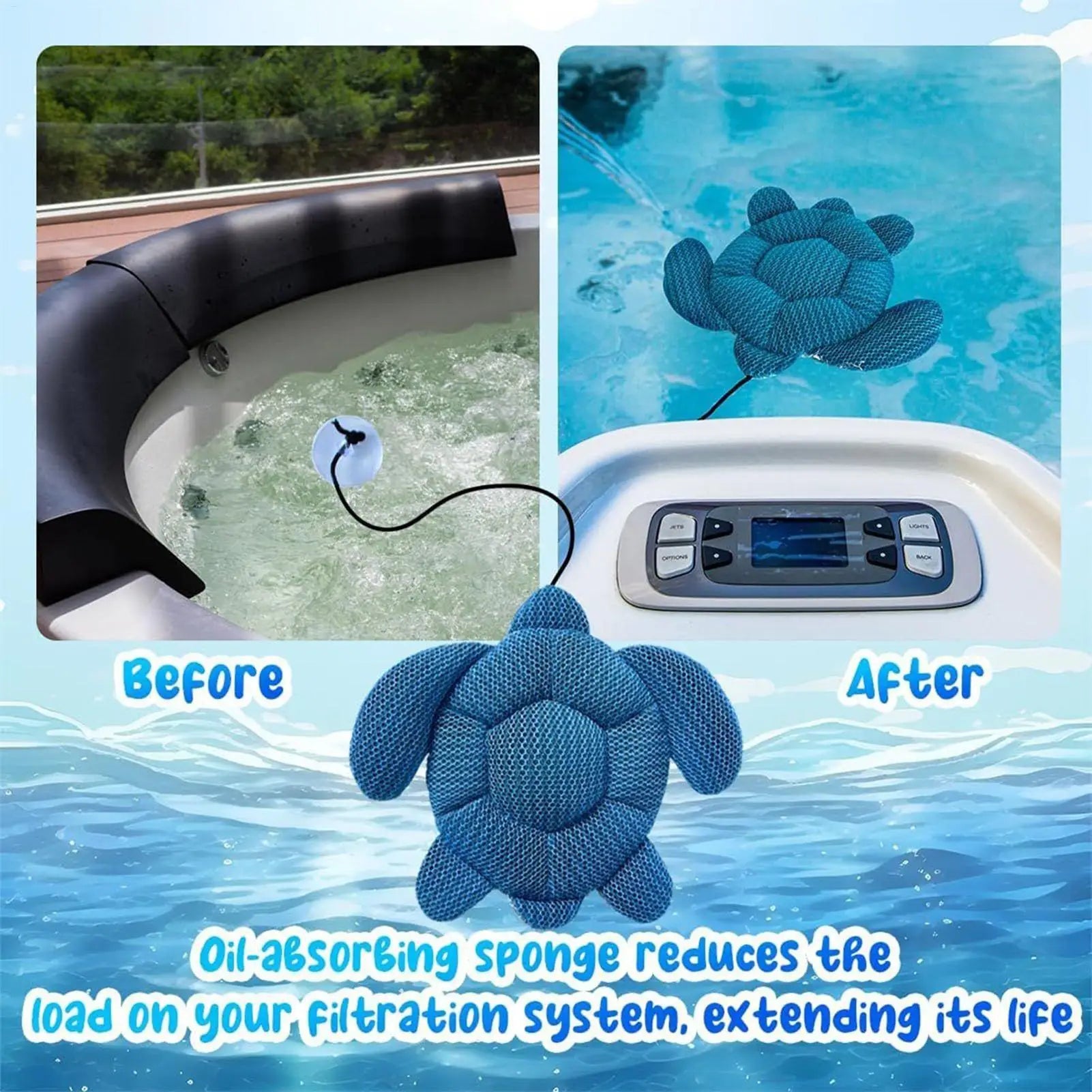 Tub Scum Absorber Reusable Spa Oil Absorbing Sponge Floating Turtle