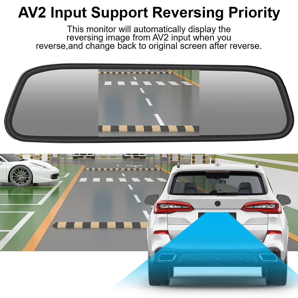 Car Rearview Mirror Display HD Video Auto Parking Monitor Universal