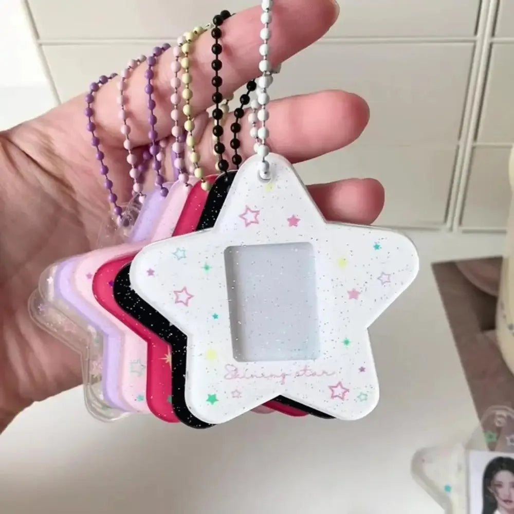 Portable Glitter Star Acrylic Photocard Holder Keychain 1-Inch ID Card Case Student Kpop Idol Photo Bag Durable Card Storage Zpaxo