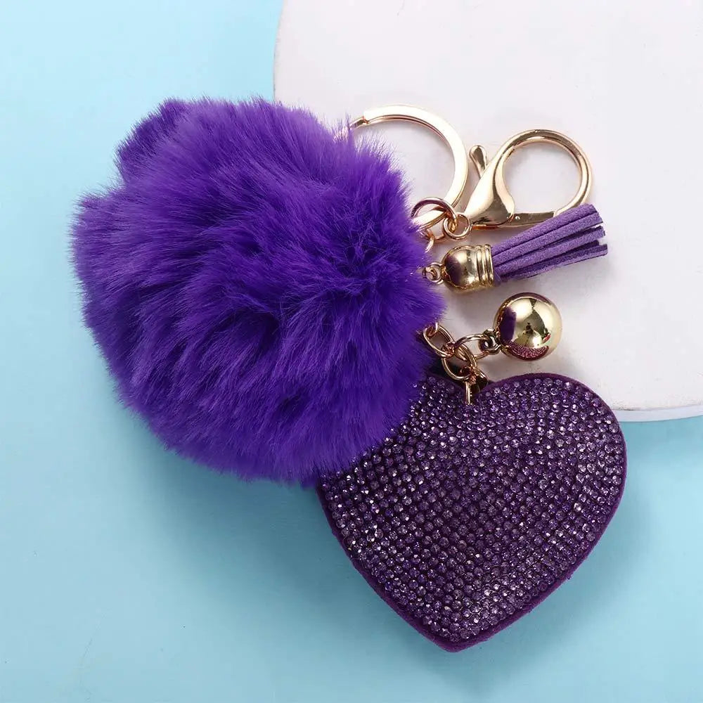 Interior Accessories Packaging Decoration for Women's Bags Rhinestone Keyrings Pompom Keychains Rhinestone Heart Bag Pendant Zpaxo