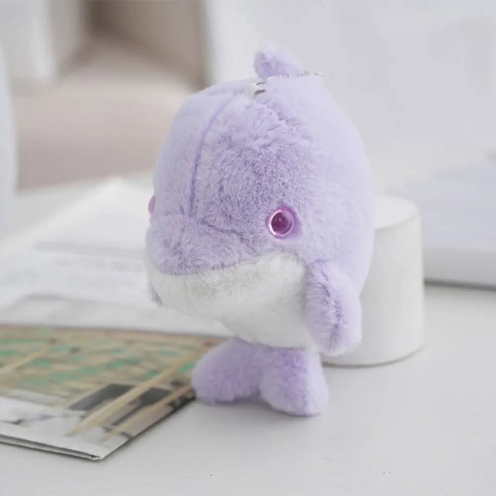 Cute Dolphin Doll Keychain Dolphin Soft Fluffy Pom Pom Whale Key Ring Fluffy Cute Cute Dolphin Pendant Decoration Zpaxo purple-chain