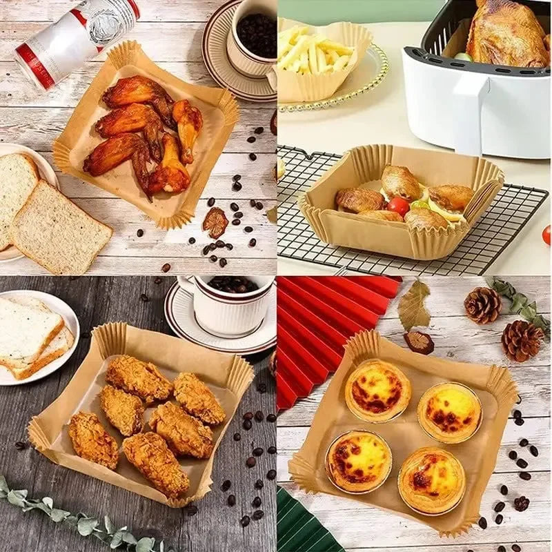 50pcs/set Disposable Air Fryer Paper Liner 20CM Oil-proof Water-proof Airfryer Disposable Cooking Paper Trays Baking Paper Zpaxo