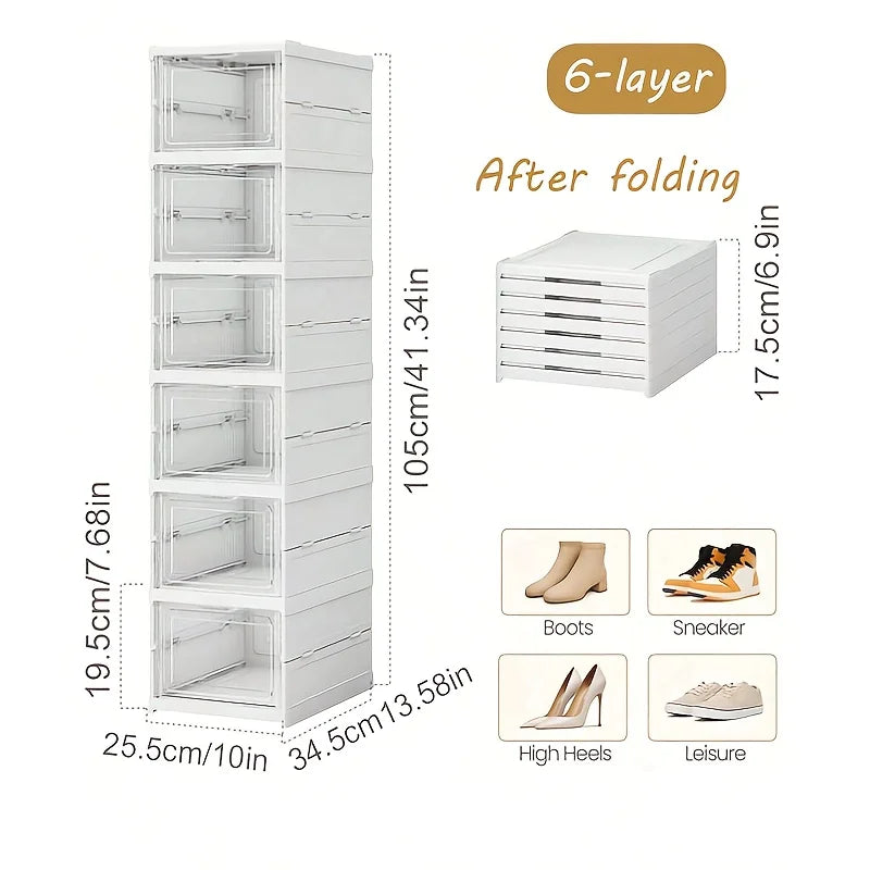 3-storey Stackable Shoe Storage Box Set with Easy to Access Front Mounted Waterproof Transparent Plastic Storage Box Zpaxo