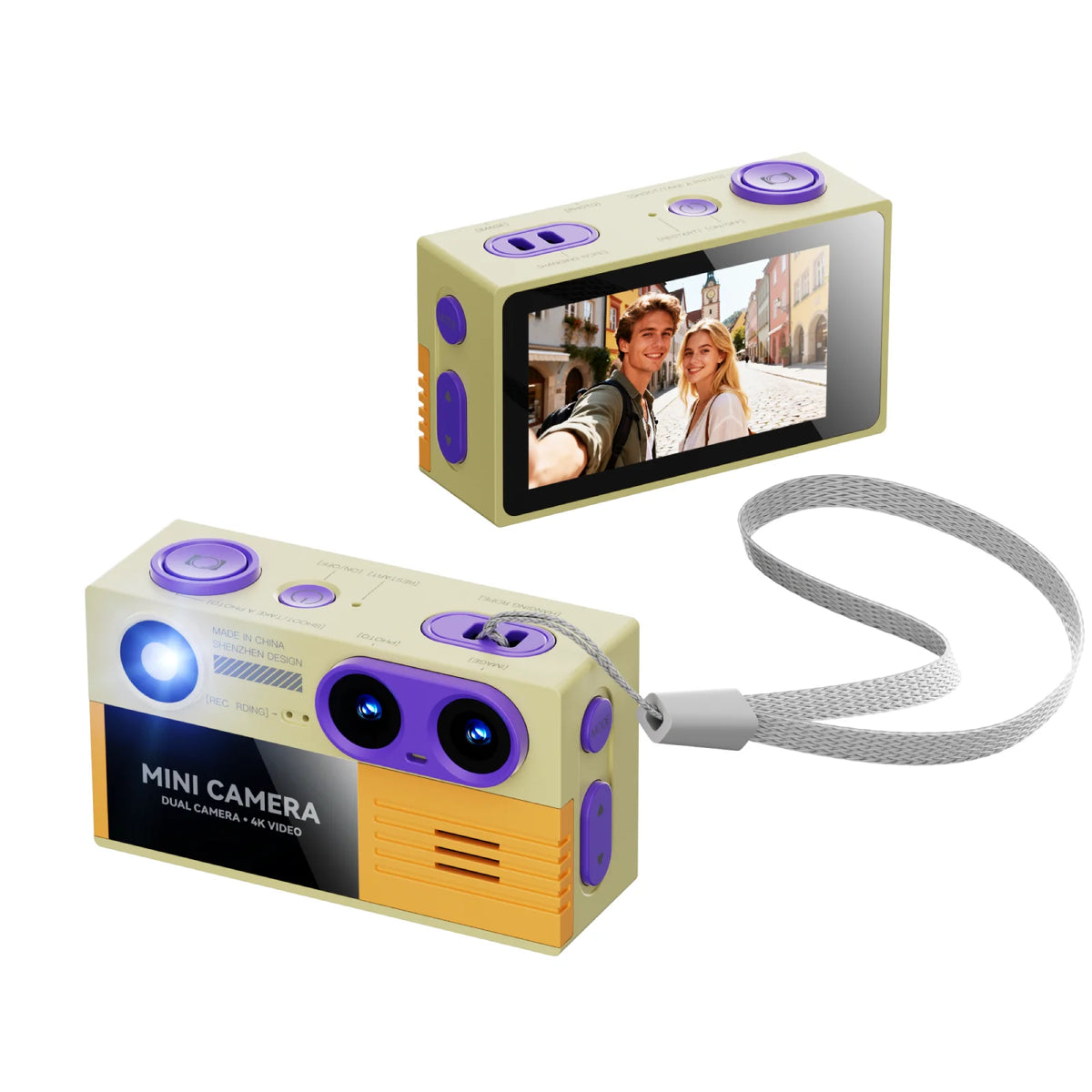 G9 Palm-Sized Mini Digital Camera 1.97inch Screen with Flashlight Multiple Filters Keychain Portable Digital Camera For Gift NEW Zpaxo G9 Purple Yellow No TF card