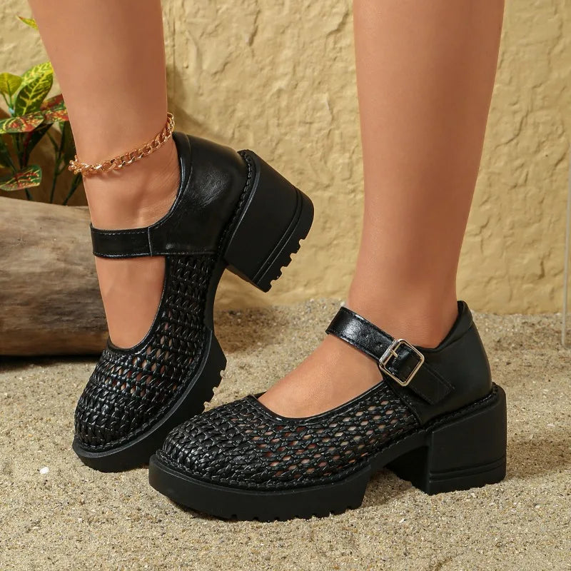 Women's Summer One-word Buckle Strap Solid Anti Slip Wear-resistant Zpaxo