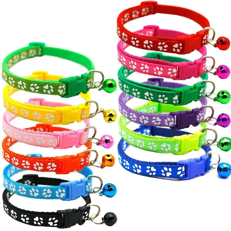 Adjustable Pet Collar with Bell & Paw Print | Cat & Small Dog