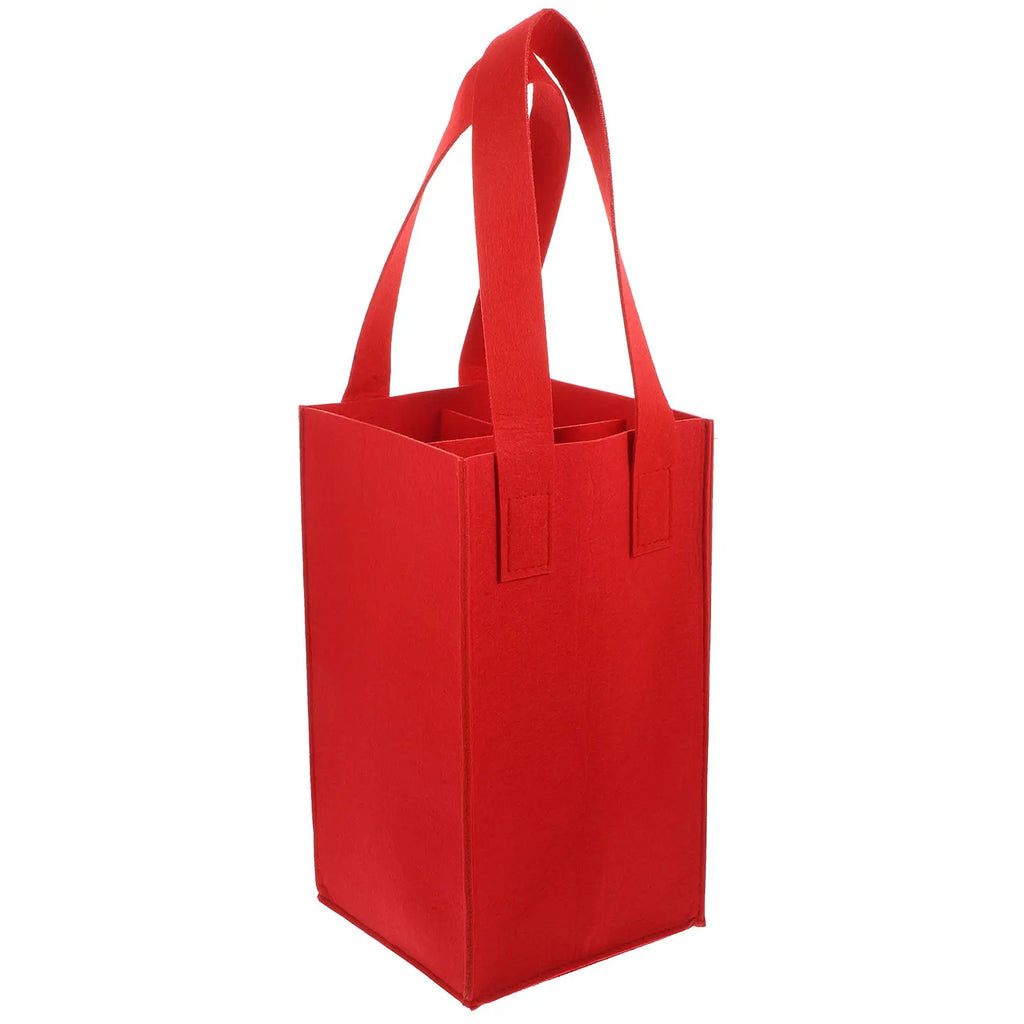 Red Wine Bag Felt Bottle Carrier Holds 4 Bottles Reusable Portable