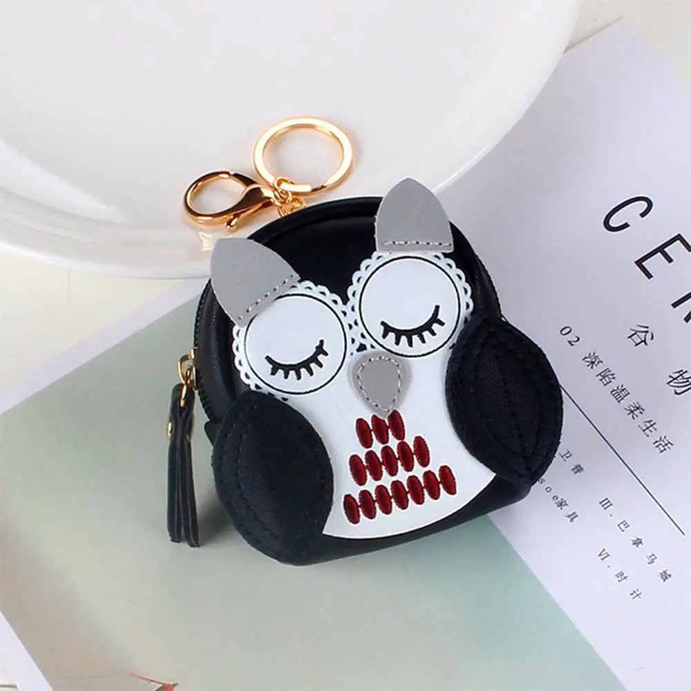 Card Holder Cute PU Leather Owl Clerk Lady Wallet Women Cartoon Car Key Chain School Bag Pendant Owl Coin Purse Key Bag Zpaxo