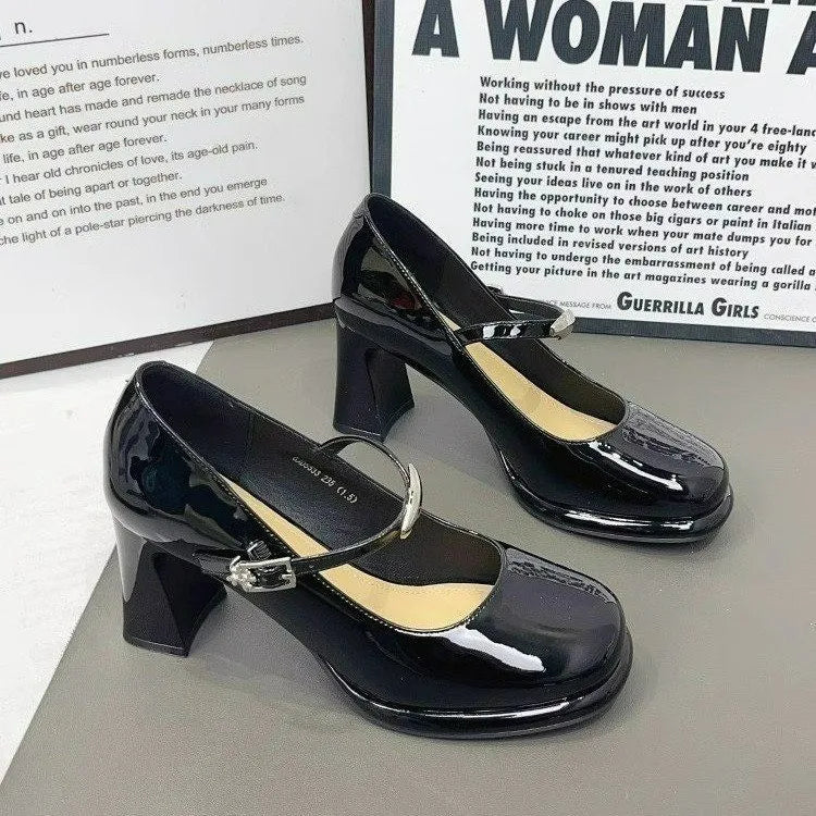 Designer Thick Heel Women Mary Jane Shoes Fashion Shallow Ladies