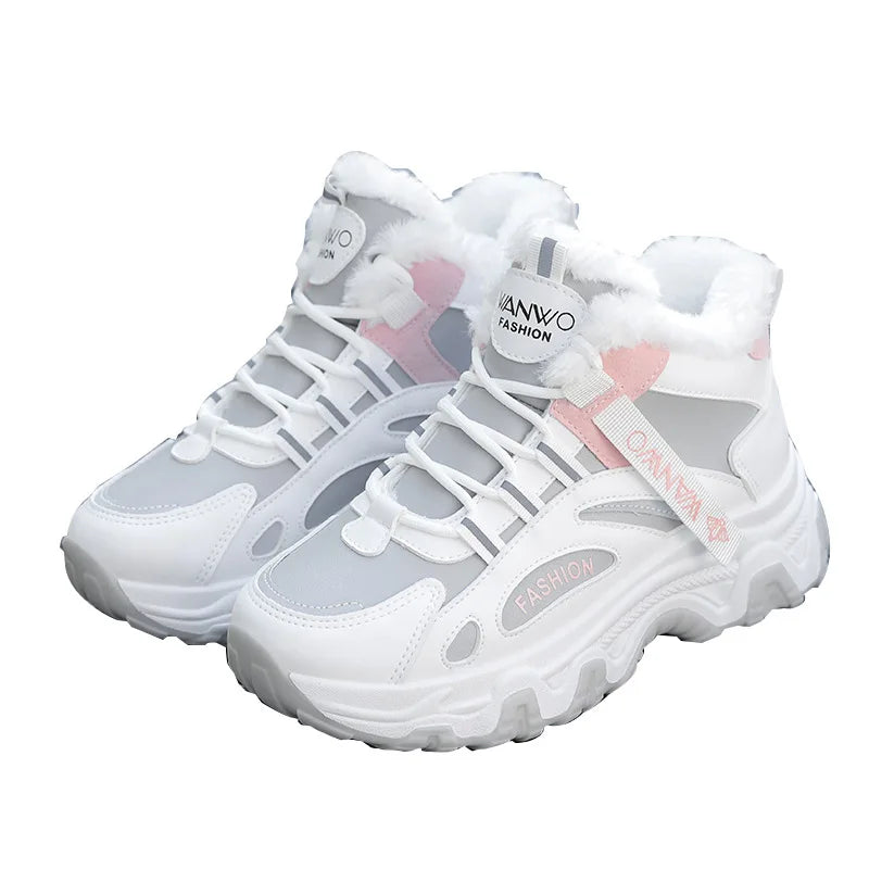 2026 Women Casual Sneakers Color-block Thick Sole Chunky Warm Plush Zpaxo