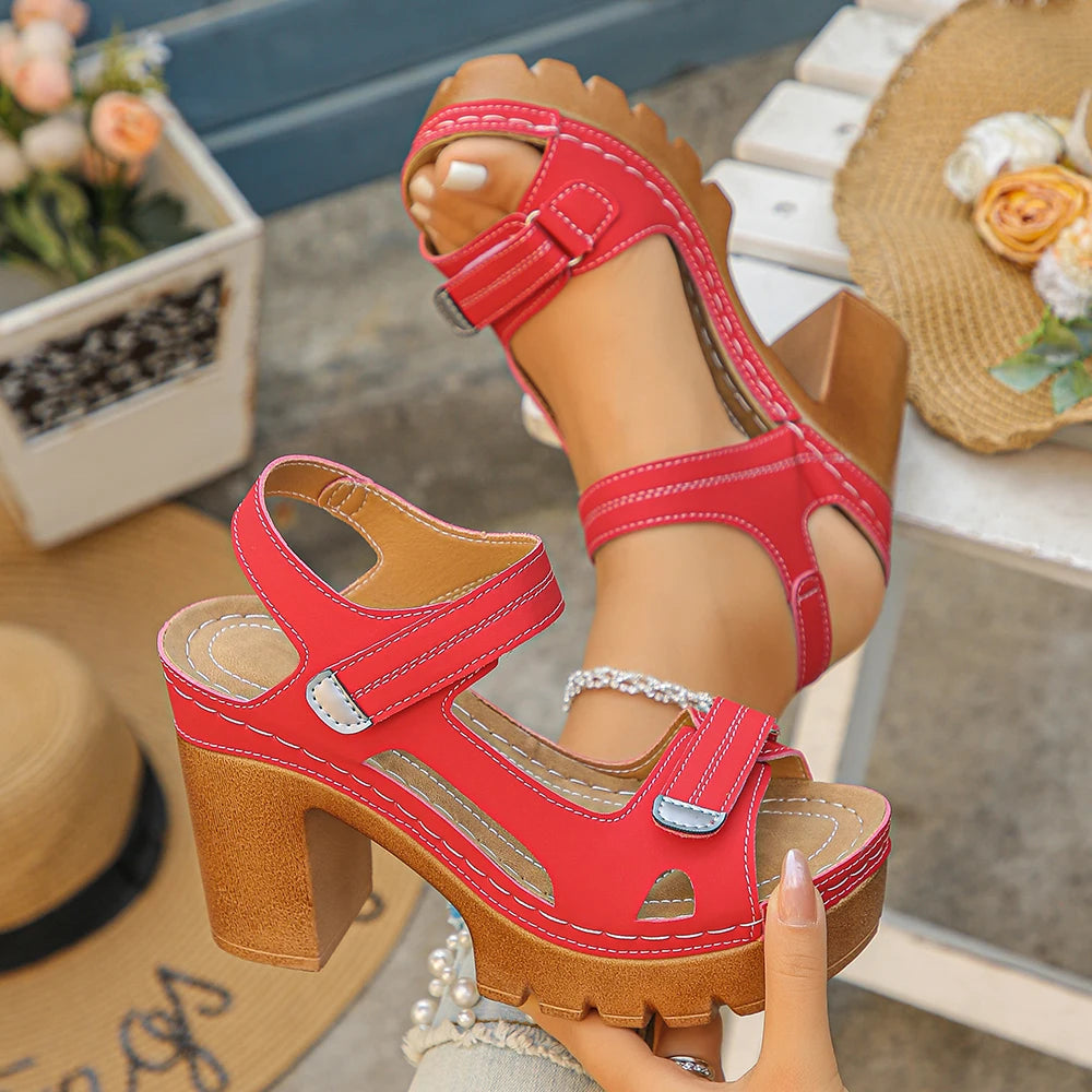 Women Sandals Roman Synthetic Leather Shoes Outdoor Summer Large Zpaxo Red 42