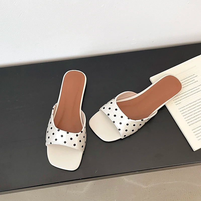 2026 Summer Fashion Women Open Toe Polka Dot Slippers Slip Ladies