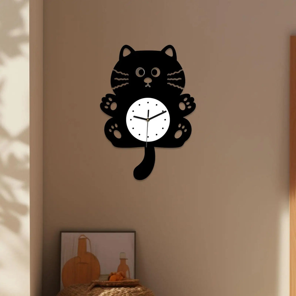 Creative Fun Cartoon Cat Wall Clock Indoor Decor Cute Animation Zpaxo black