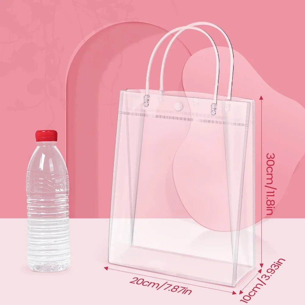 Clear PVC Bags Handles Reusable Plastic Wrap Tote Transparent