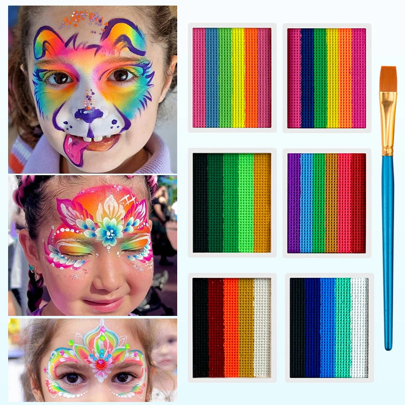 Water-soluble Face Body Paint Makeup Rainbow Painting Brush Palette Zpaxo