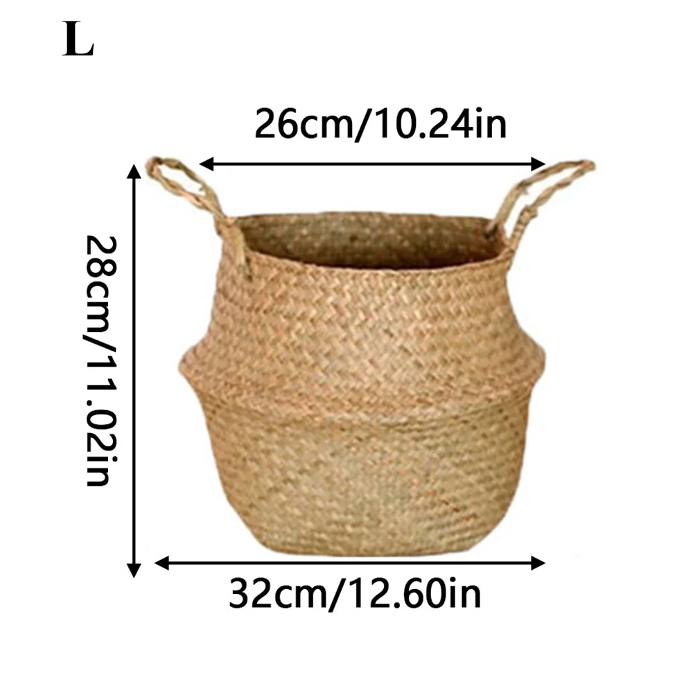 Plant Basket with Handles Wicker Basket Plant Pot Storage Basket Rattan Hanging Flower Pot Laundry Home Decor Zpaxo L