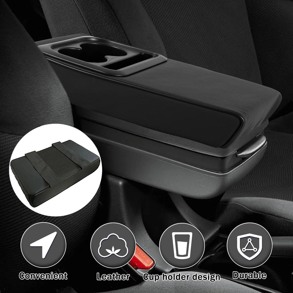 Car Center Console Armrest Pillow Leather Increased Elbow Support with Cup Holder and Phone Holder Memory Foam Armrest Cushion Zpaxo