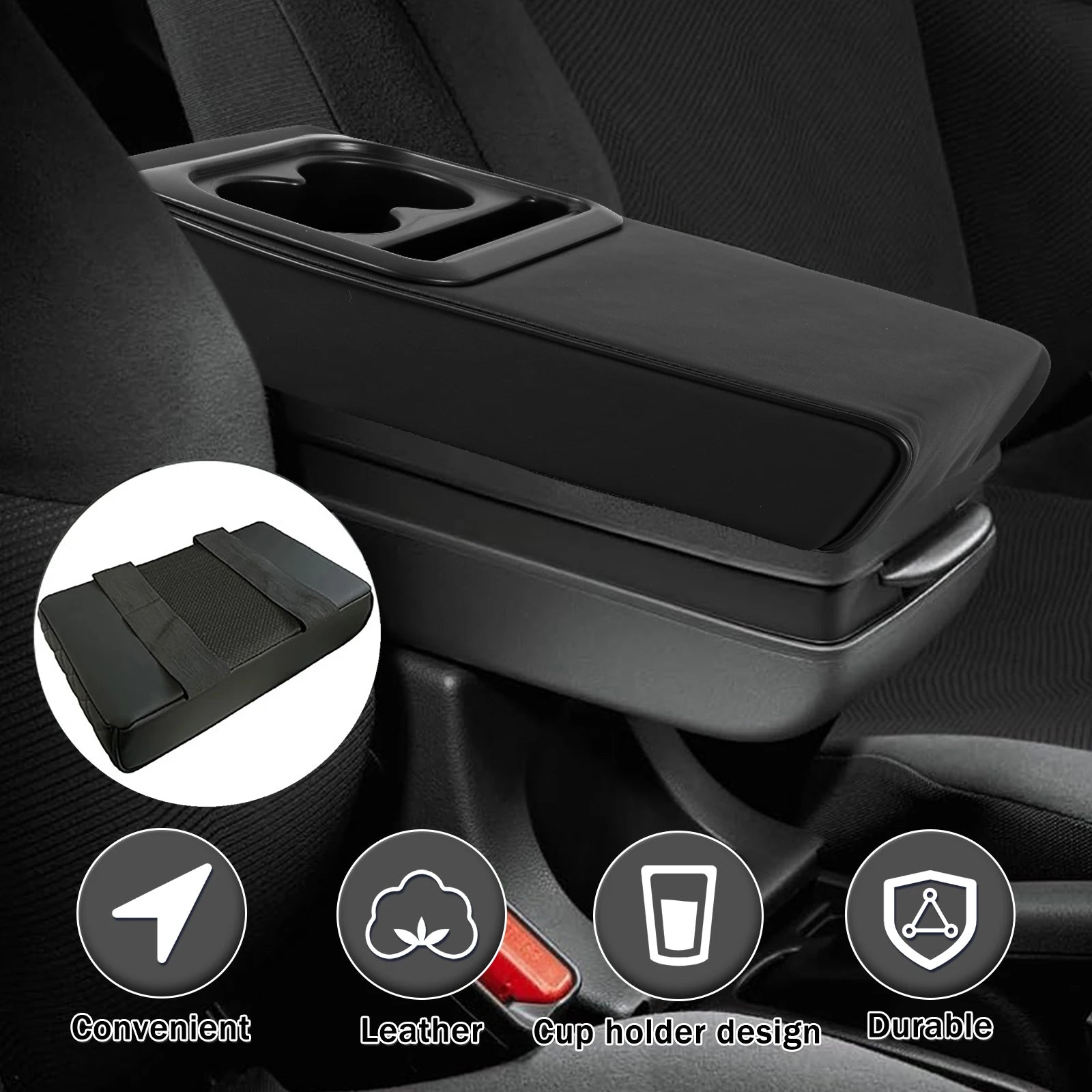 Car Center Console Armrest Pillow Leather Increased Elbow Support with Cup Holder and Phone Holder Memory Foam Armrest Cushion Zpaxo