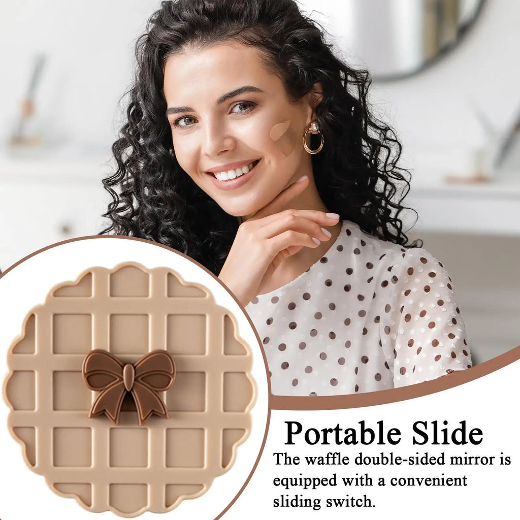 Purse Mirror Waffle Pattern Pocket Makeup Mirrors Round Cosmetic Accessories for Checking Appearance Hair Styling Outdoor Zpaxo