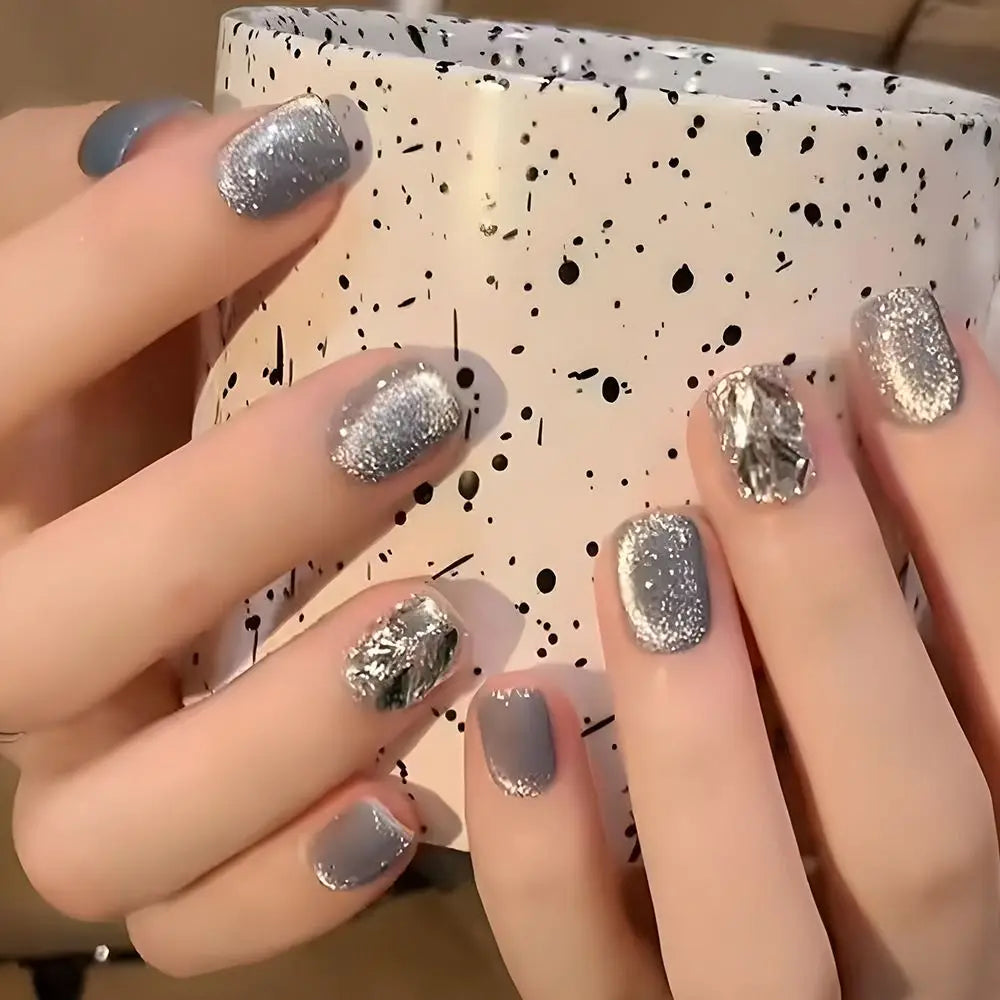 Long Ballerina Square False Nails French Black White Fake Full Cover Zpaxo MZ140