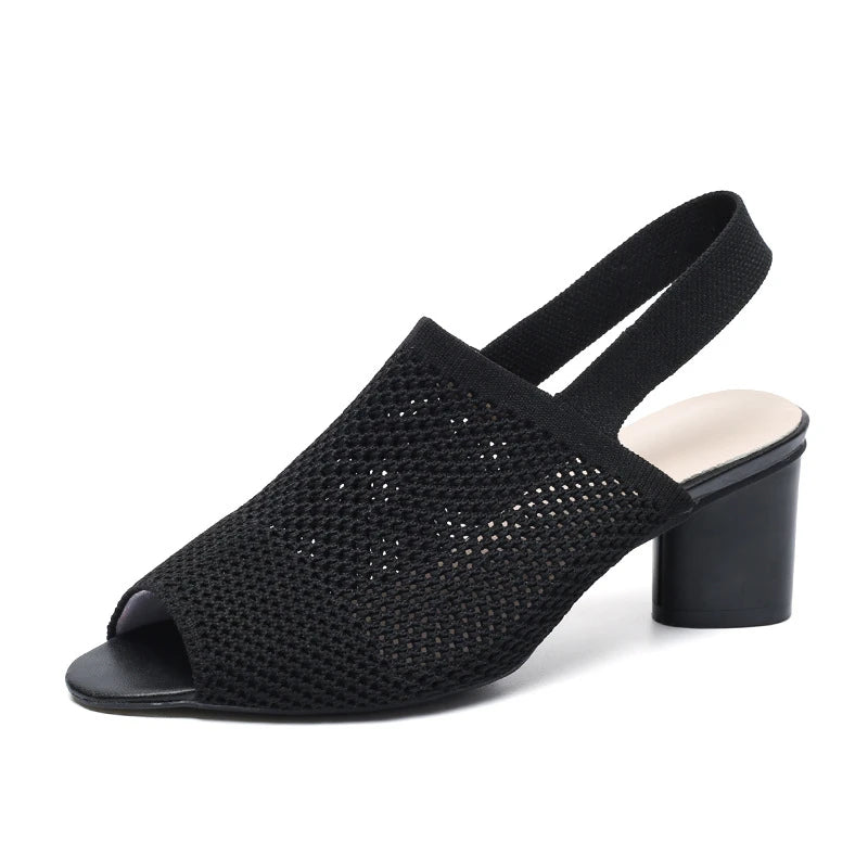 Fish Mouth Hollow Out Breathable Fabric Heel Block Sandals Womens Zpaxo 668-1Black 34 China Mainland