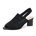 Fish Mouth Hollow Out Breathable Fabric Heel Block Sandals Womens Zpaxo 668-1Black 34 China Mainland
