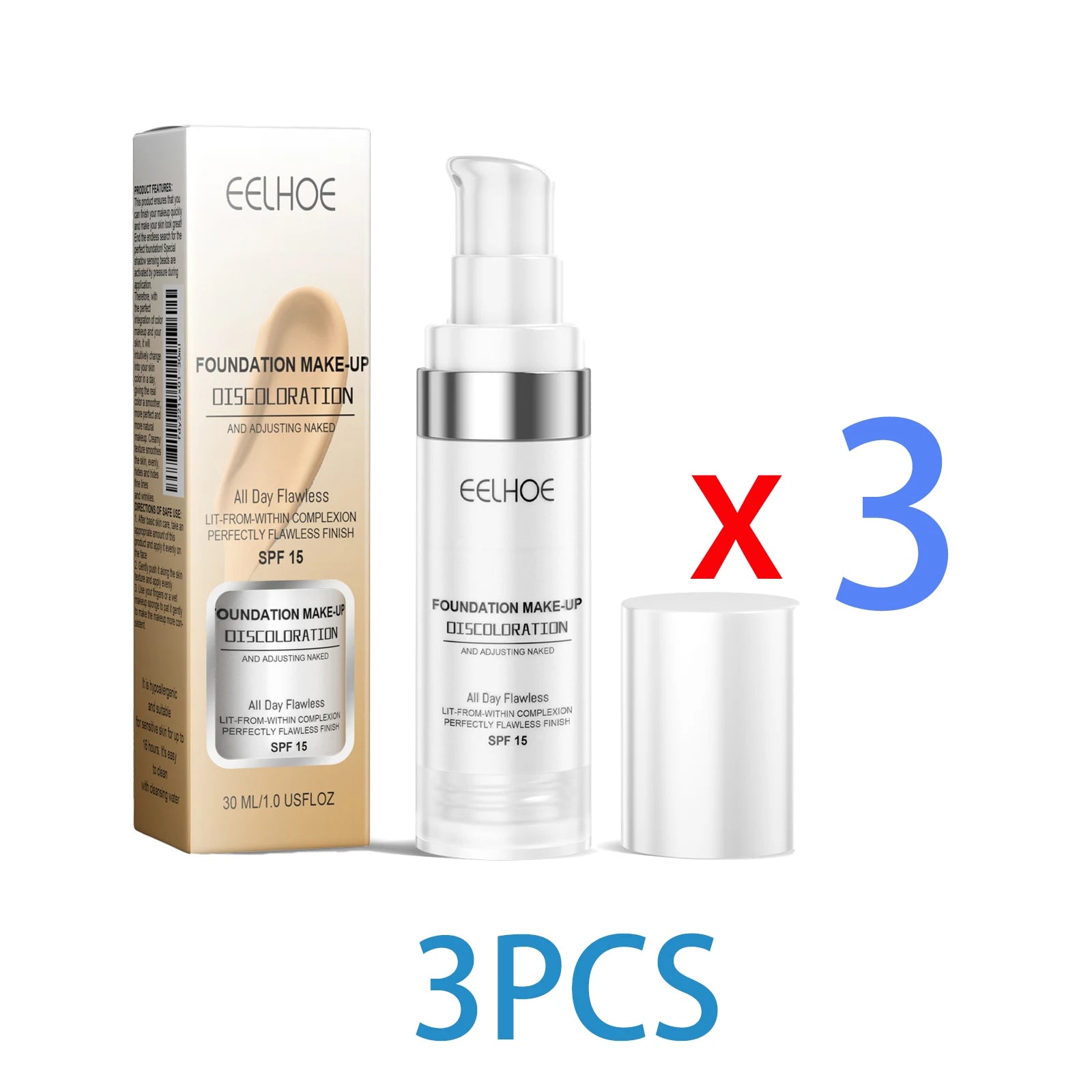 Color Changing Foundation Serum for Natural Glow Lightweight Full Coverage Long Moisturizing Finish 30ml Sensitive Skin Friendly Zpaxo 3PCS