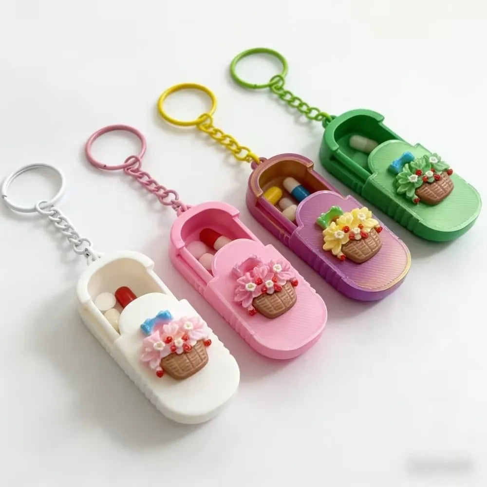 Compact Portable Pill Case Keychain Flower Basket Multifunctional Handmade Mini Medicine Box Pendant Waterproof Zpaxo