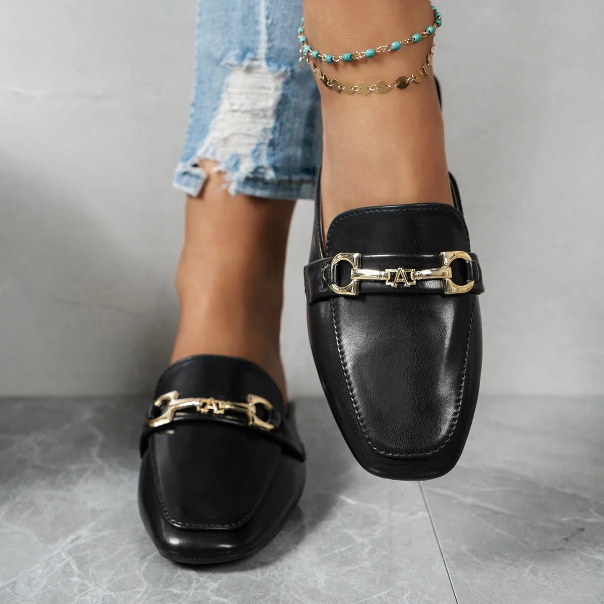 Women Slippers 2025 Beach Big Sandals Fashion Metal Lady Mules Shoes Zpaxo