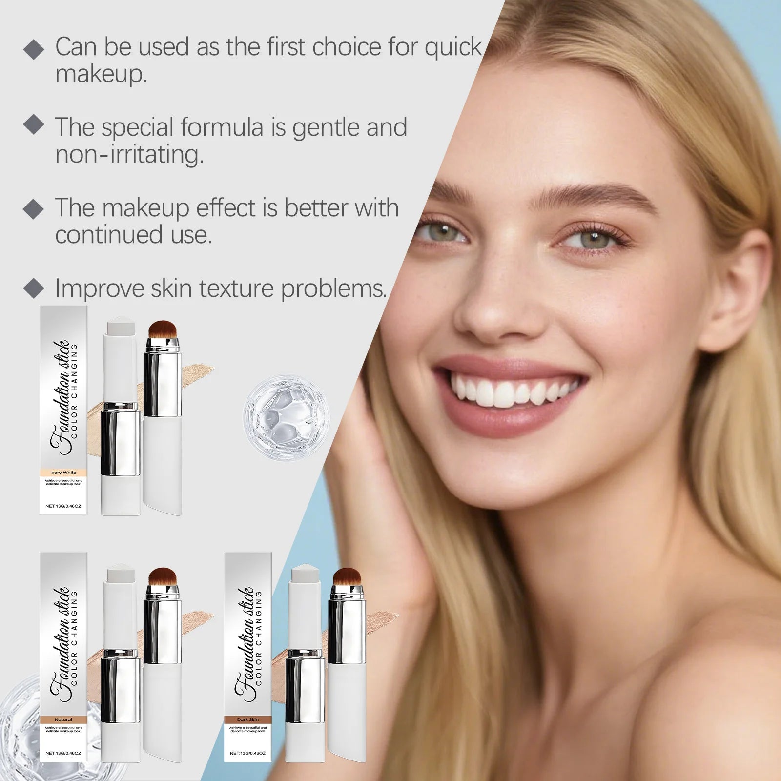 Hoygi 2-in-1 Foundation Concealer Stick with Brush | 3 Shades Foundation Concealer Stick Zpaxo