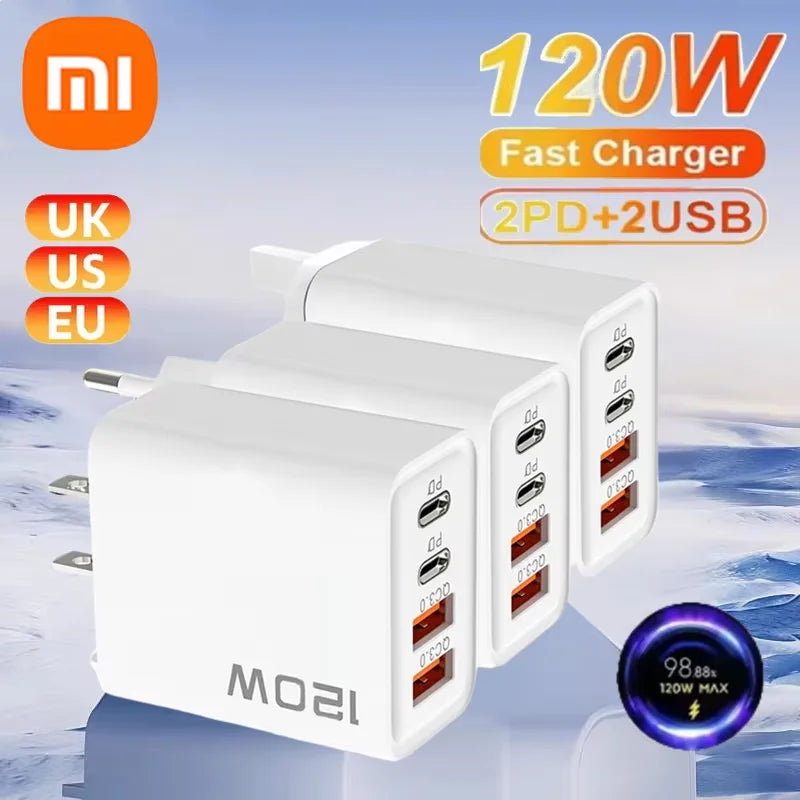 120W Total Fast Charging PD USB Type-C Wall Adapter Quick Charger for iPhone 16/15/14 Xiaomi Huawei Redmi Oneplus Phone Charger Zpaxo white EU