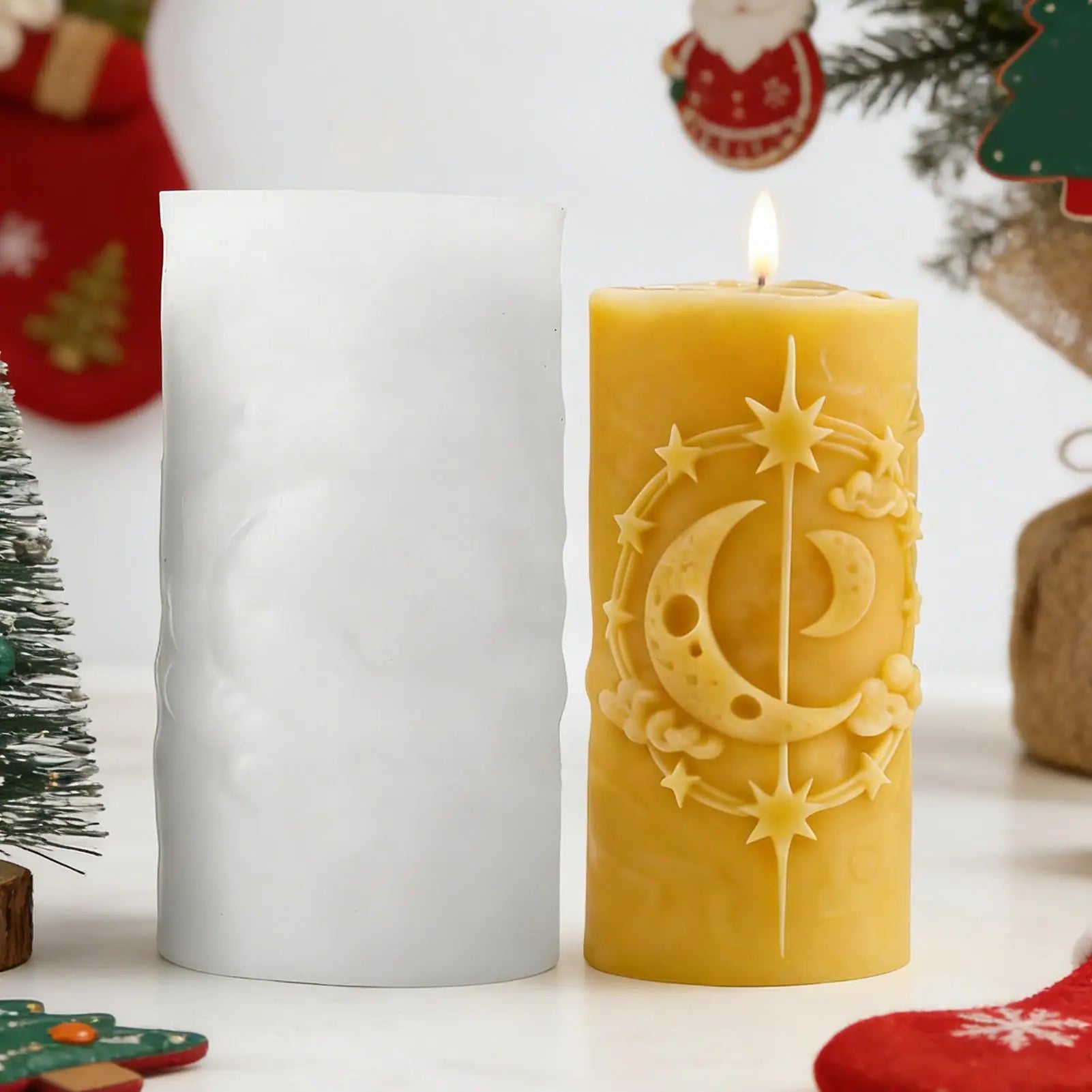 Pillar Candle Mold Flexible Easy Release Reusable Star-moon Women Men