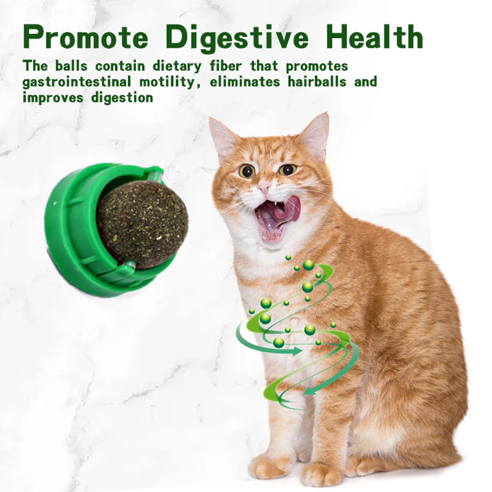 3Pcs Cats Wall Catnip Ball Self-Adhensive Kitten Lickable Ball Healthy Kitten Chew Toys Teeth Cleaning Catmint Toy Pet Supplies Zpaxo