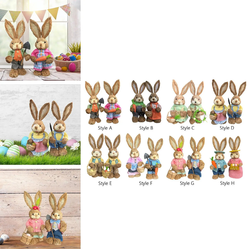 Cartoon 2Pcs Straw Easter Bunny Handmade 35cm Ornaments for Desktop, Windows, Shelves, Bedrooms Lovely Appearance Lifelike Zpaxo