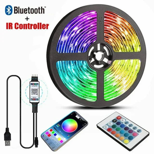 RGB Led Strip Lights USB 5V Music Sync 5050 Lexible Lamp Tape TV Zpaxo 24KeyWithBluetooth None Waterproof 30m