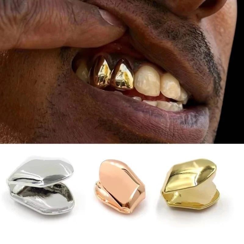 Gold Plated HipHop Single Tooth Grillz Caps – 4 Colors 1/3/5 Pc