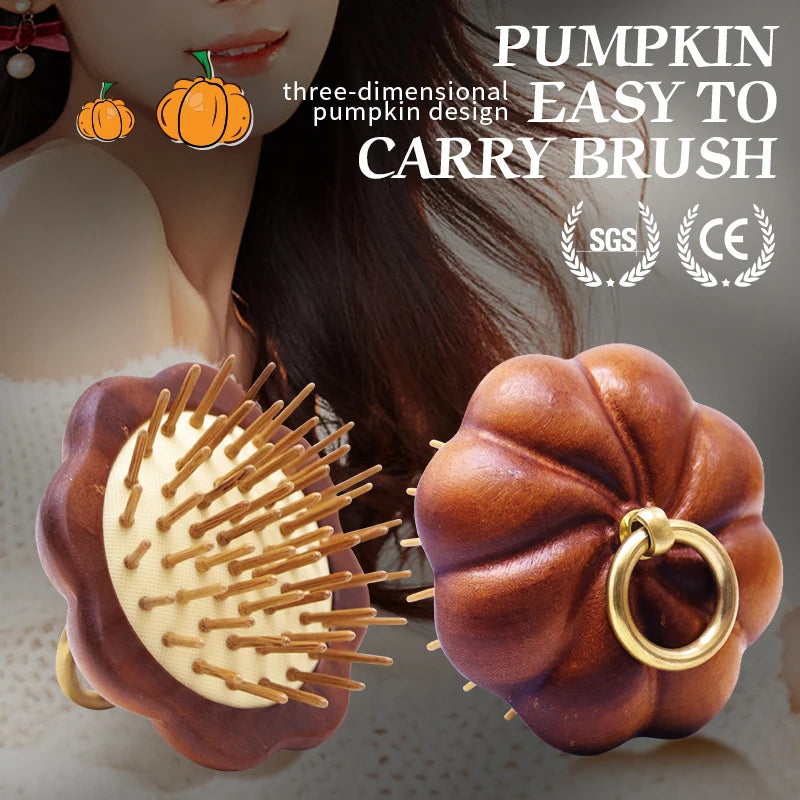 Pumpkin Design Detangling Hairbrush Sandalwood Mini Hair Brush Women Portable Pocket Head Scalp Massage Brush Wide Tooth Comb Zpaxo