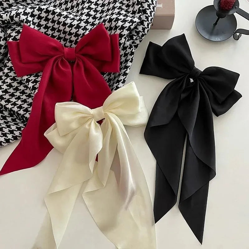 Elegant Bow Ribbon Hair Clip Women Fashion Solid Satin Trendy Bowknot