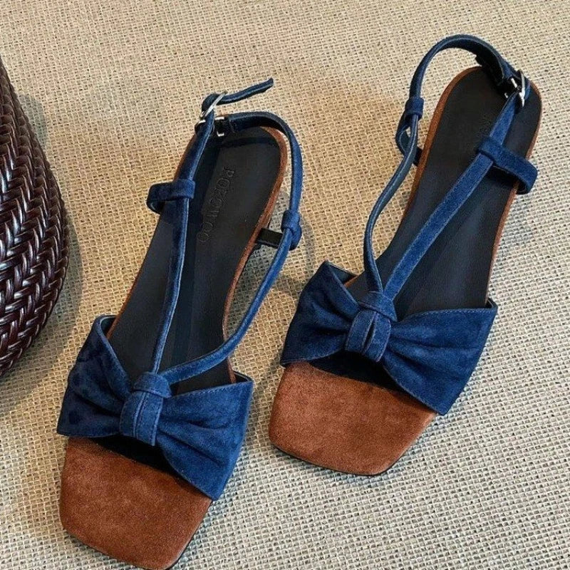 Square Open Toe Women's Summer Hollow Out Breathable Bow Sandals Zpaxo