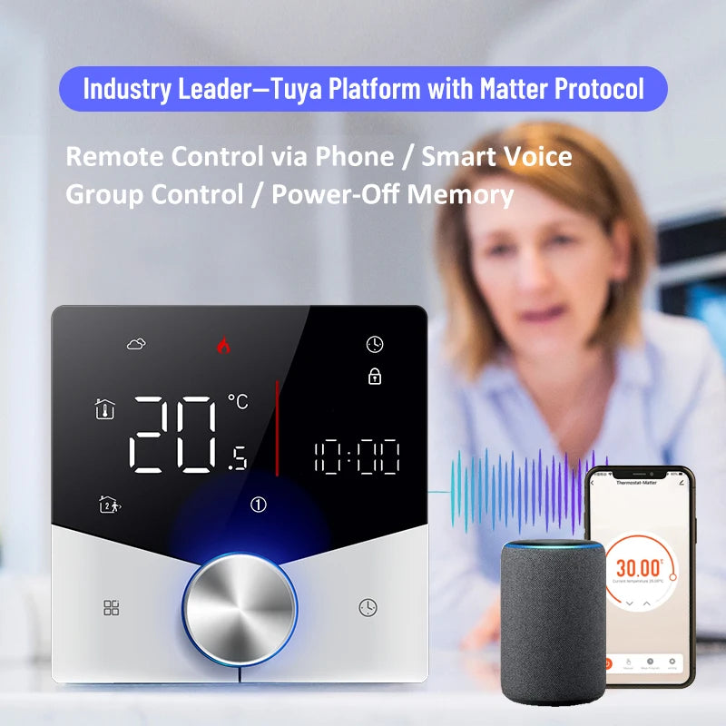 Matter Warm Floor Room Heating Thermostat Temperature Controller Water/Electric/Gas Boiler Tuya Smart Life Alexa Home Homekit Zpaxo