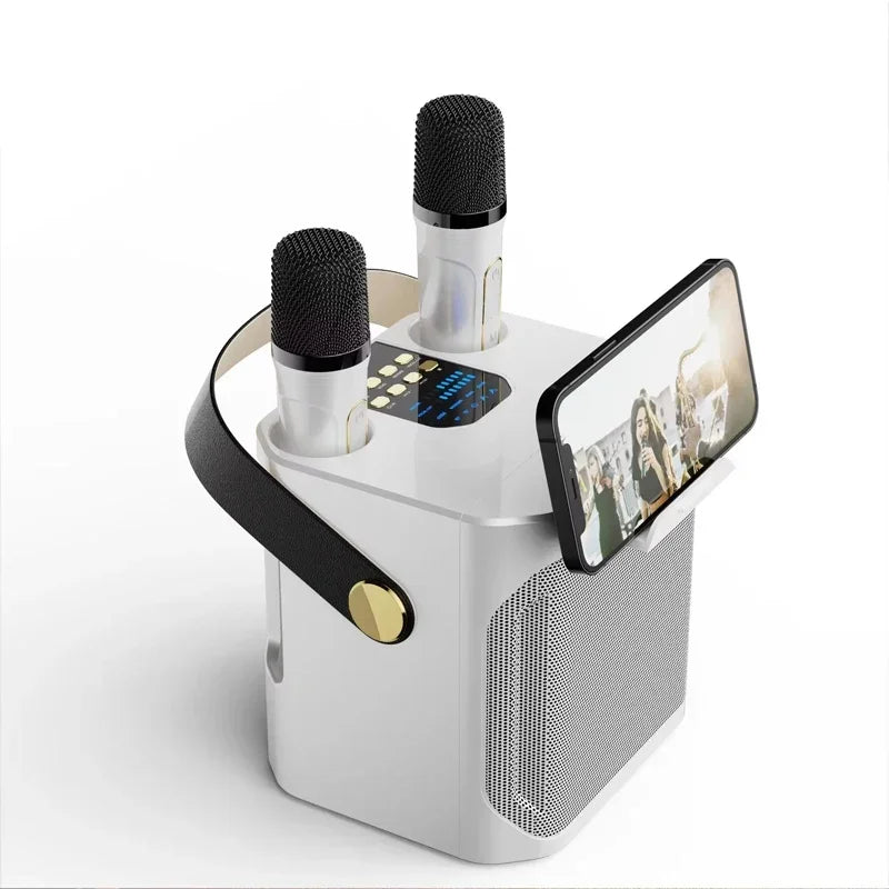 Portable Karaoke Bluetooth Speaker with Dual Microphone 360 Stereo Surround Waterproof Wireless Boombox High Power Subwoofer Zpaxo WHITE