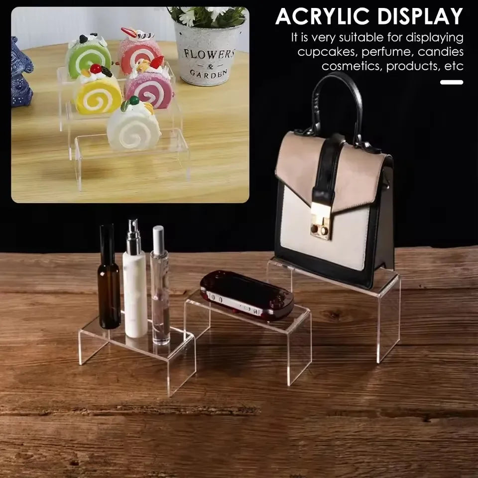 Acrylic Riser,Rectangular Acrylic Display Stand Shelf Clear Display Risers for Decor,Cake,Funko Pop,Retail Shoe Showcase Shelves Zpaxo