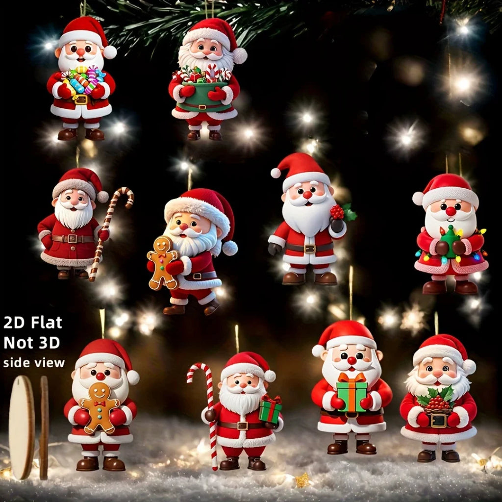 10-Pack Wooden Santa Claus Christmas Tree Ornaments