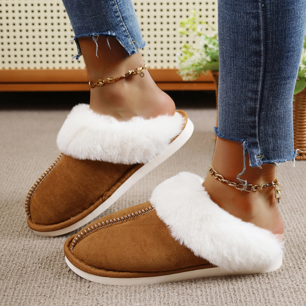 2025 New Women Slippers Lightweight Casual Indoor Slides Female Thicken Plush Home Shoes Woman Closed Toe Warm Cotton Slippers Zpaxo