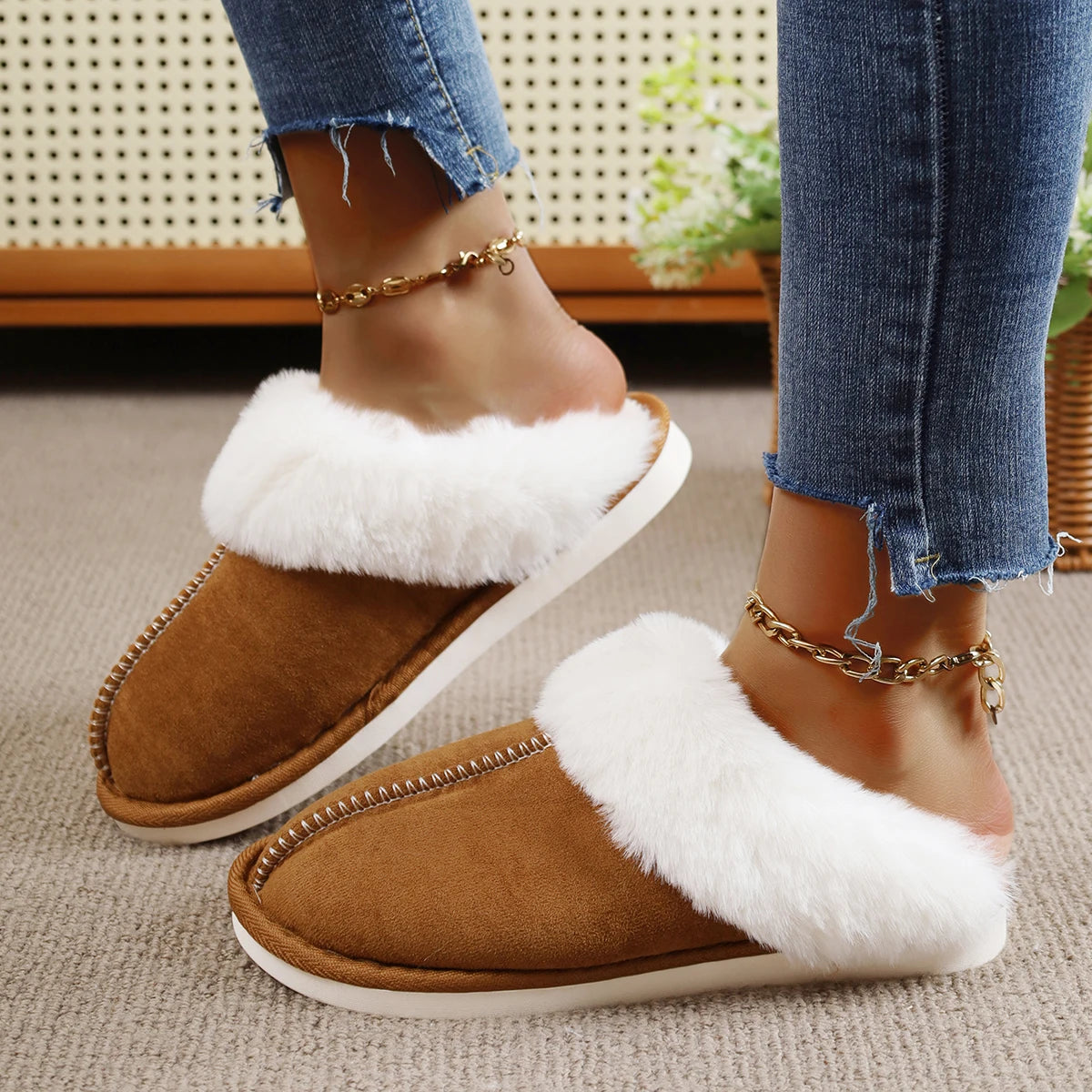 2025 New Women Slippers Lightweight Casual Indoor Slides Female Thicken Plush Home Shoes Woman Closed Toe Warm Cotton Slippers Zpaxo