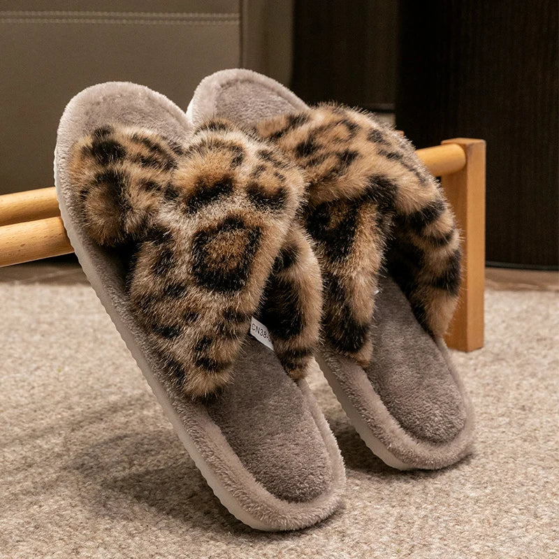 Women's Leopard Print Open Toe Slippers Spring Autumn Indoor Shoes Zpaxo Coffee 42-43